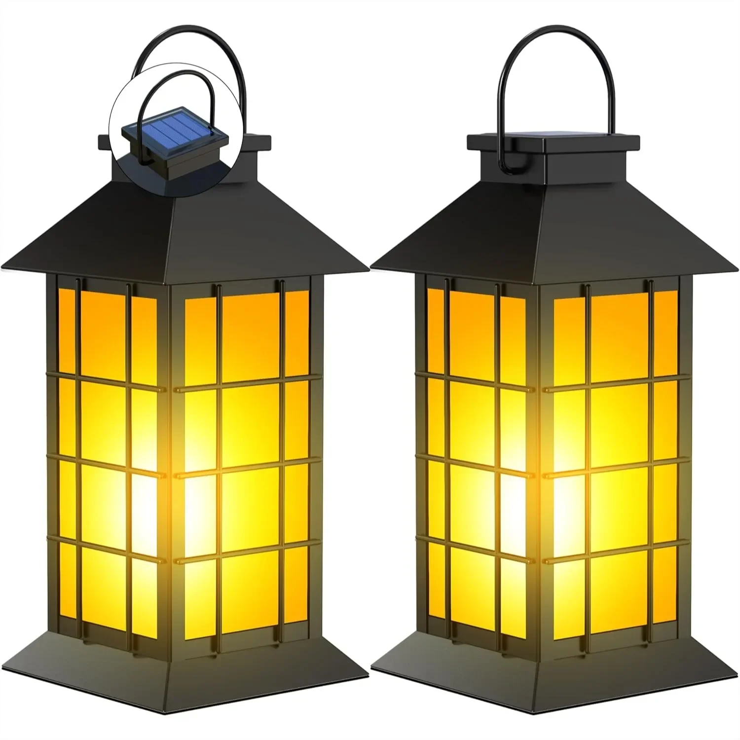 2 Pack 13" Black Solar Lanterns with Flickering Flame Candle, Outdoor Waterproof Hanging Lights for Garden Decoration
2 Pack 13" Black Solar Lanterns with Flickering Flame Candle, Outdoor Waterproof Hanging Lights for Garden Decoration