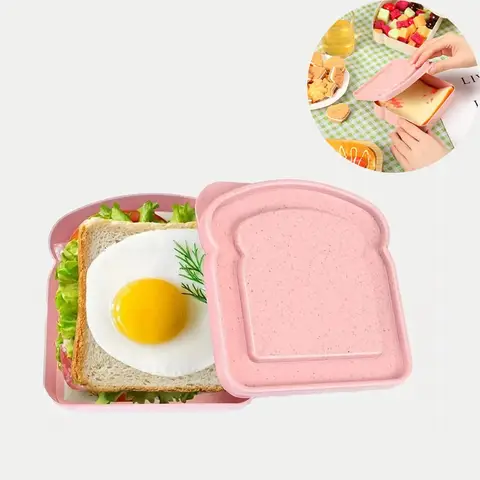 Boîte à déjeuner en Fiber de bambou en forme de Toast rose avec couvercle, boîte à Bento Portable pour cuisine pique-nique en plein air écologique grande capacité