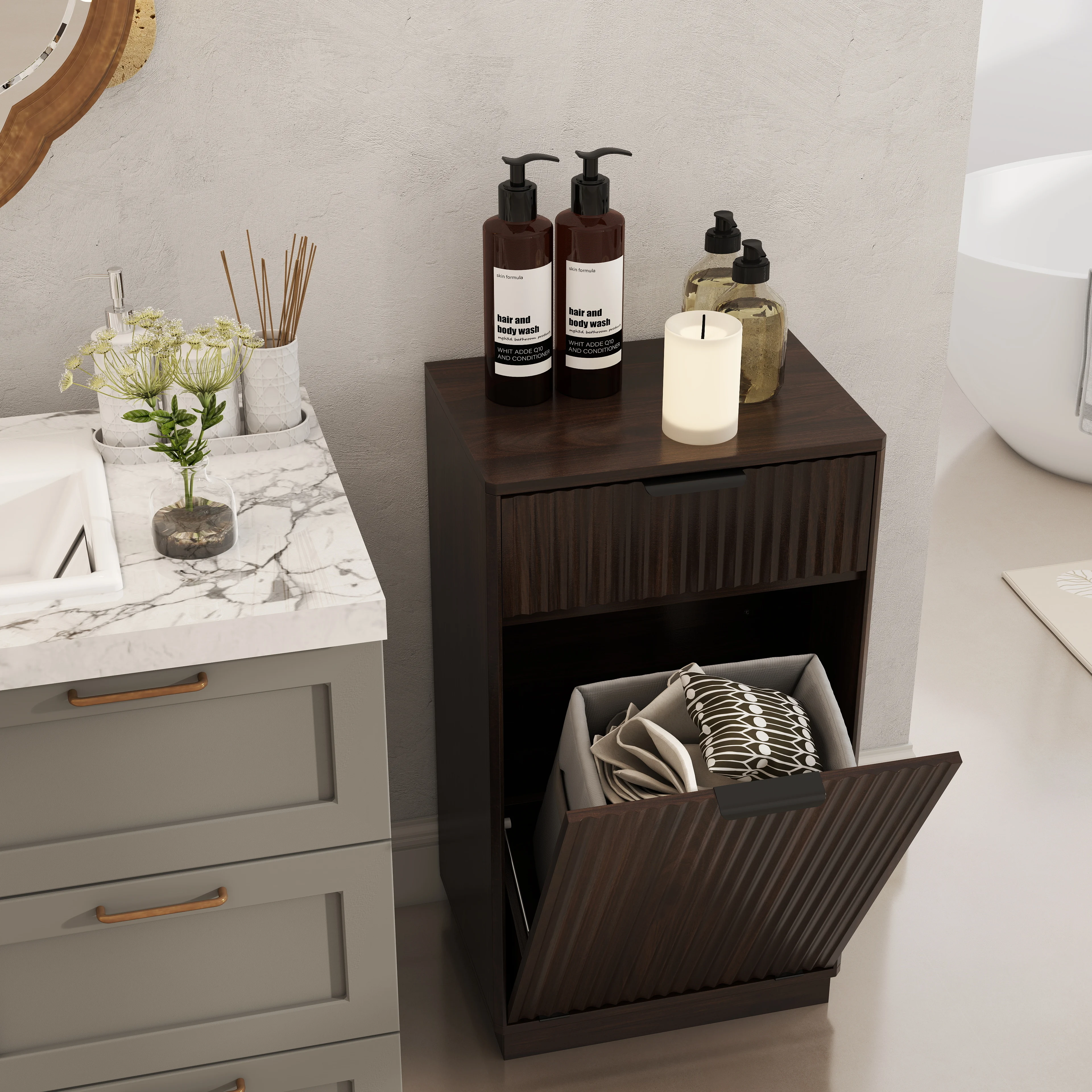 Wood Grain Inclined Trash Can Cabinet Wooden Waste Storage Cabinet With Wavy Texture Hidden Drawer Pull Out Laundry Hamper Multifunctional Storage Cabinet For Kitchen Bathroom Home Organization Furniture
Wood Grain Inclined Trash Can Cabinet Wooden Waste Storage Cabinet With Wavy Texture Hidden Drawer Pull Out Laundry Hamper Multifunctional Storage Cabinet For Kitchen Bathroom Home Organization Furniture