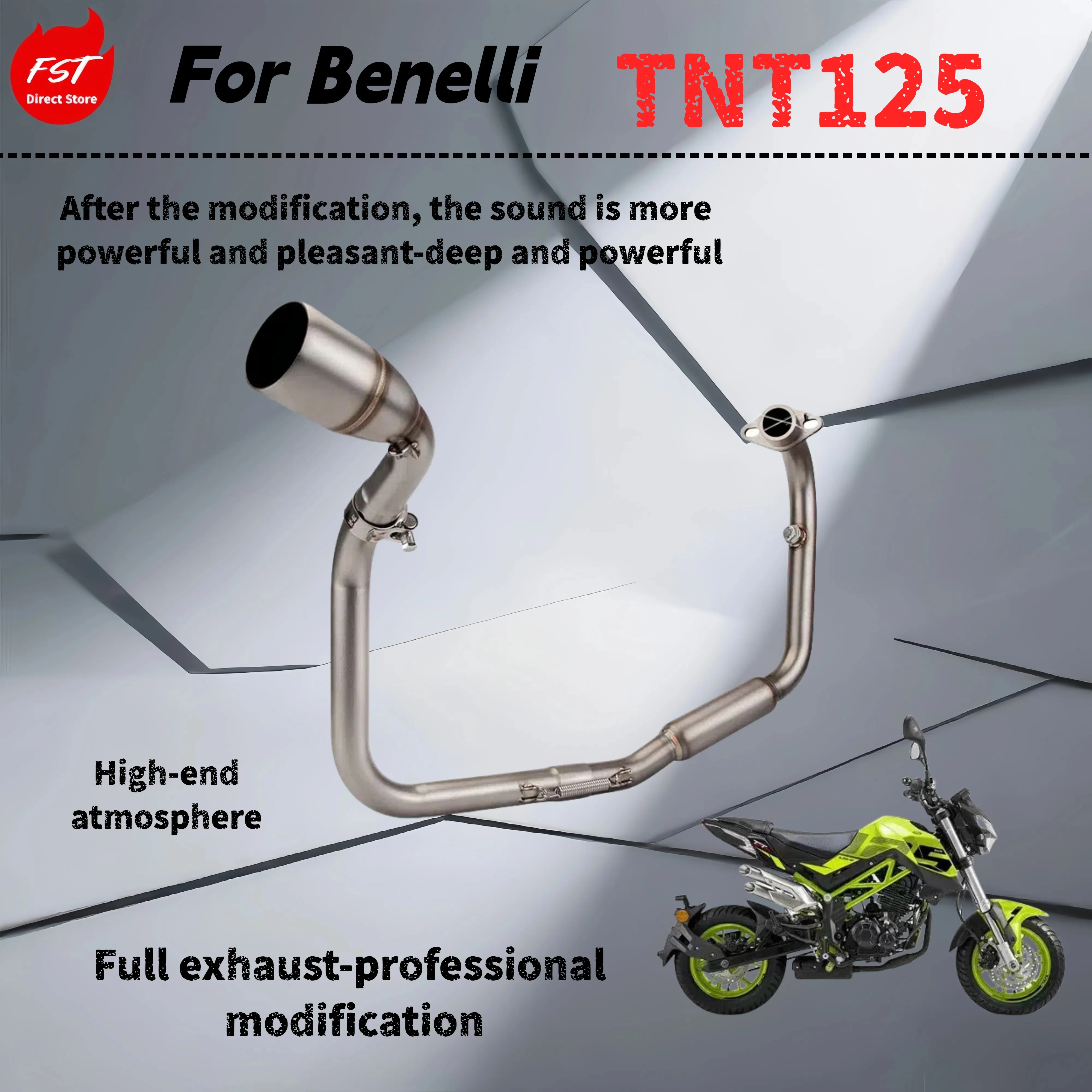 For Benelli TNT125-Modified front exhaust pipe-the sound is deep, rich and powerful
For Benelli TNT125-Modified front exhaust pipe-the sound is deep, rich and powerful
