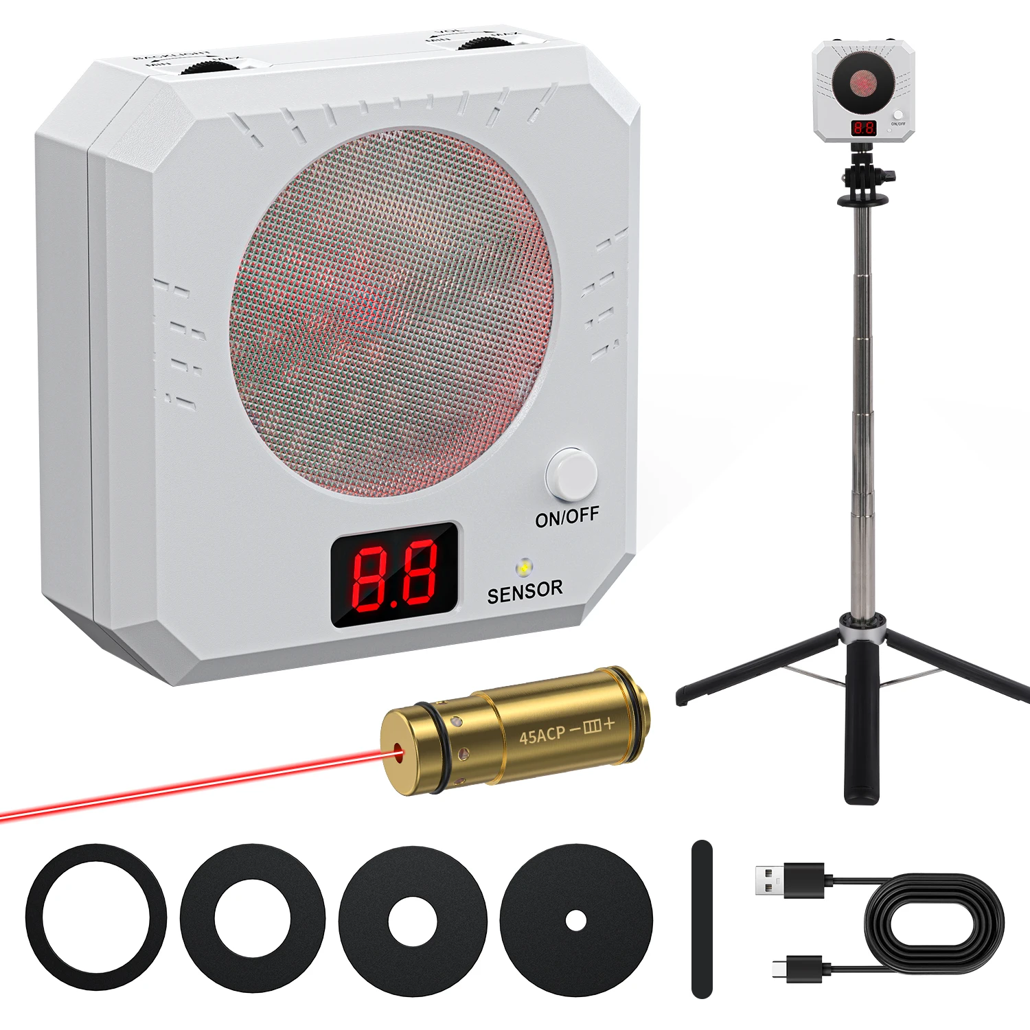 A set of 45ACP red dot laser training magazine and laser electronic target with target holder
A set of 45ACP red dot laser training magazine and laser electronic target with target holder