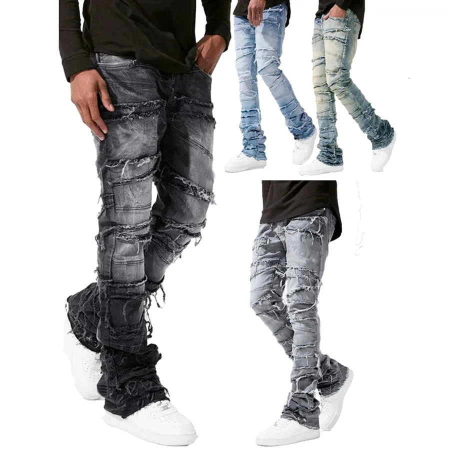 2025 New Men's Patchwork Denim Jeans Stacked Ripped Washed Frayed Pants Vintage Street Style Slim Fit Straight Trousers for Men
2025 New Men's Patchwork Denim Jeans Stacked Ripped Washed Frayed Pants Vintage Street Style Slim Fit Straight Trousers for Men