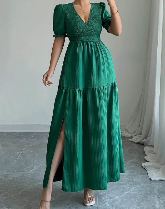 French Elegant Dress Woman Temperament V-Neck Dress for Summer Women Elegant Solid Color High Waist Bubble Sleeve A-Line Dress
French Elegant Dress Woman Temperament V-Neck Dress for Summer Women Elegant Solid Color High Waist Bubble Sleeve A-Line Dress