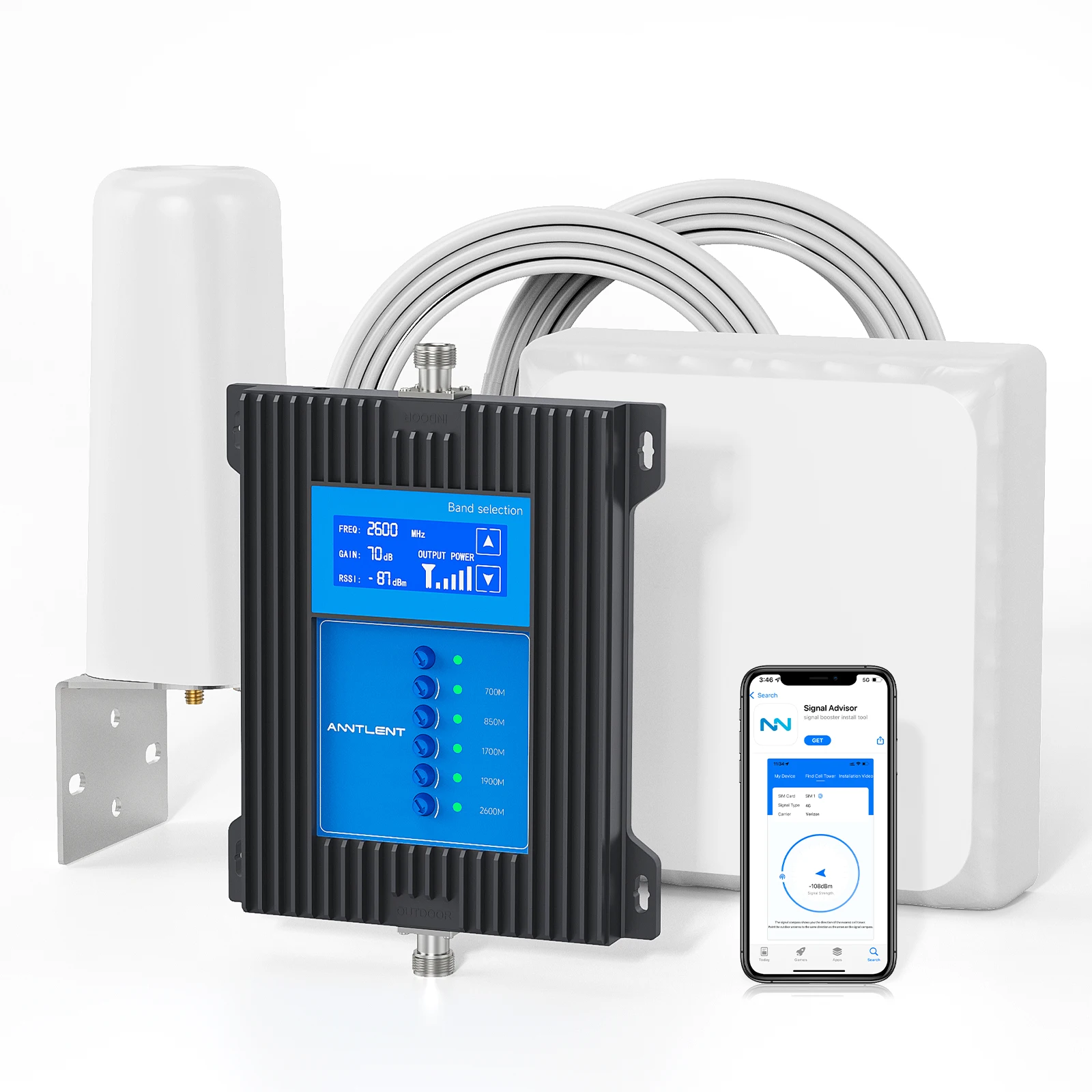 Signal Amplifier Cell Phone, Boost 3G/4G LTE/5G Data on Band 66/2/25/4/7/5/12/17, with Omni Antenna and LCD Display
Signal Amplifier Cell Phone, Boost 3G/4G LTE/5G Data on Band 66/2/25/4/7/5/12/17, with Omni Antenna and LCD Display