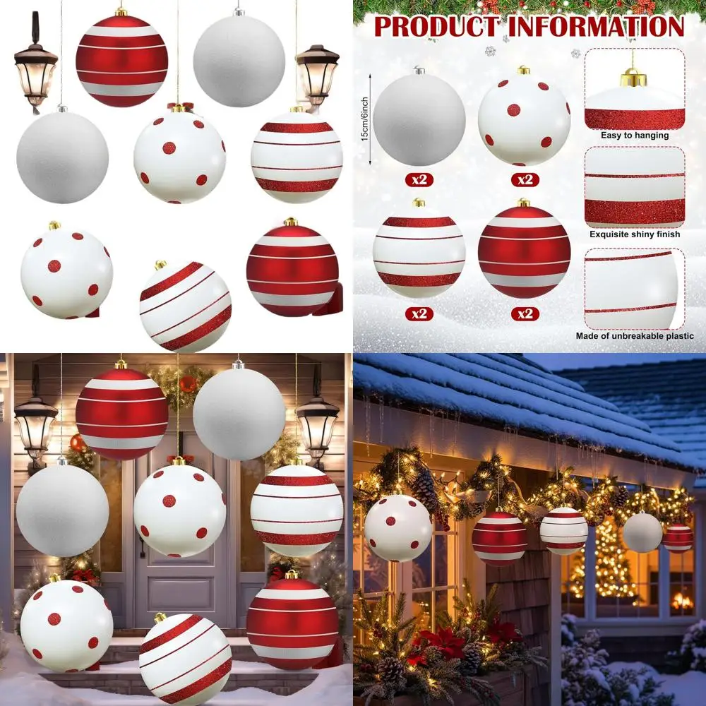 Небьющиеся красные и белые пластиковые рождественские украшения Jumbo, 6 дюймов, для использования на открытом воздухе и в помещении, большие гигантские шары для елки и
Небьющиеся красные и белые пластиковые рождественские украшения Jumbo, 6 дюймов, для использования на открытом воздухе и в помещении, большие гигантские шары для елки и