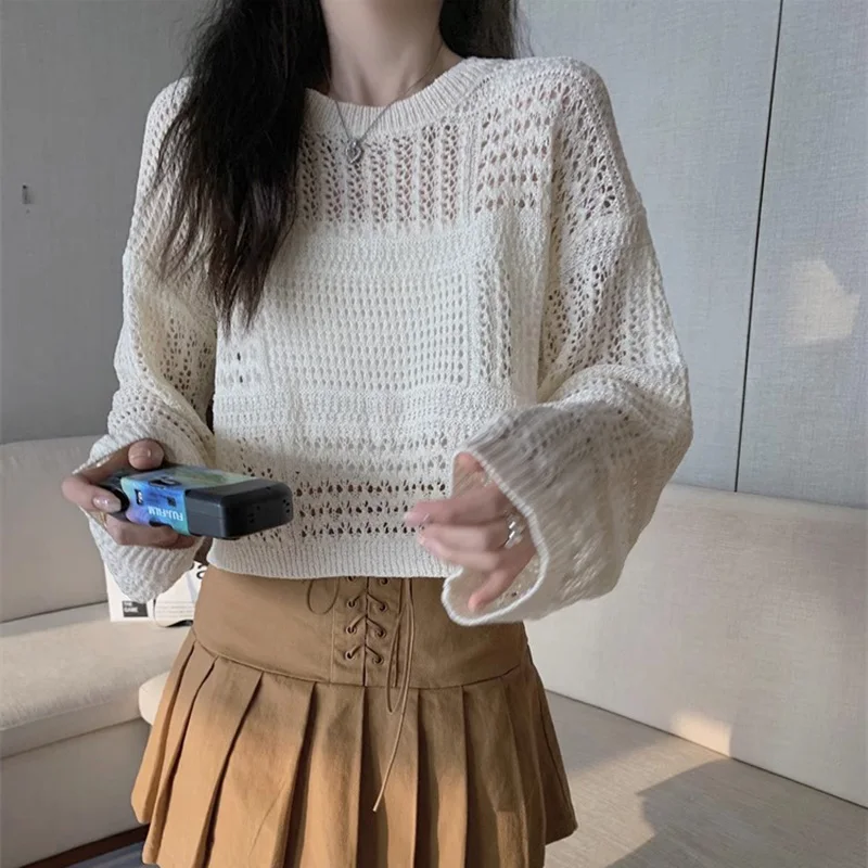 Boring Honey Summer Women's Fashion Tops Loose Short Blouses Sunscreen Long-Sleeved T-Shirt Hollow Out Knitted Tide O-Neck Tops
Boring Honey Summer Women's Fashion Tops Loose Short Blouses Sunscreen Long-Sleeved T-Shirt Hollow Out Knitted Tide O-Neck Tops