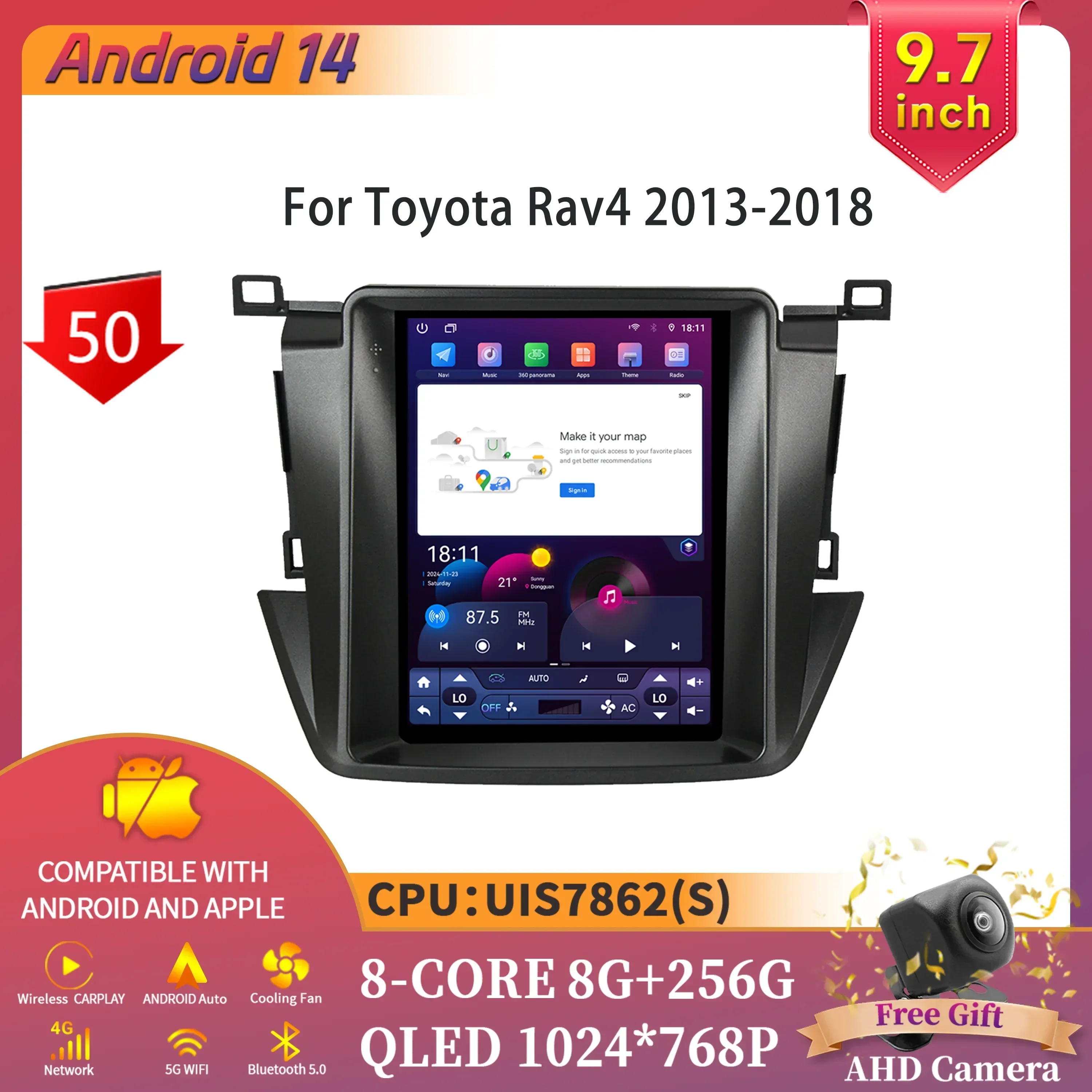 9,7-дюймовый Android 14 для Toyota Rav4 2013-2018 автомобильный радиоприемник мультимедийный интеллектуальный Bluetooth Carplay сенсорный экран
9,7-дюймовый Android 14 для Toyota Rav4 2013-2018 автомобильный радиоприемник мультимедийный интеллектуальный Bluetooth Carplay сенсорный экран