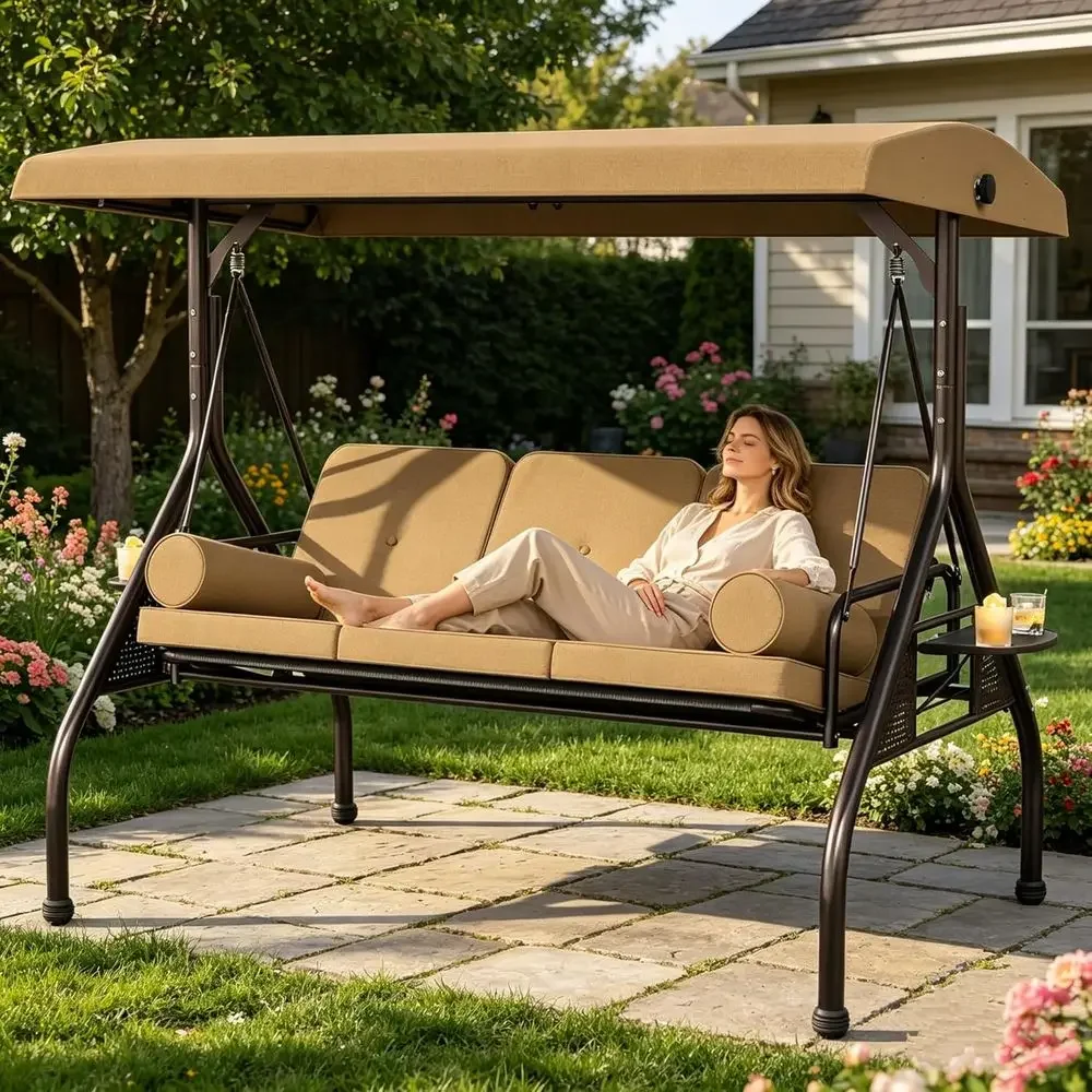 3 Person Outdoor Porch Swing Chair Patio Swing Glider with Adjustable Heavy Hanging Swings with Thickened Cushions Pillows
3 Person Outdoor Porch Swing Chair Patio Swing Glider with Adjustable Heavy Hanging Swings with Thickened Cushions Pillows