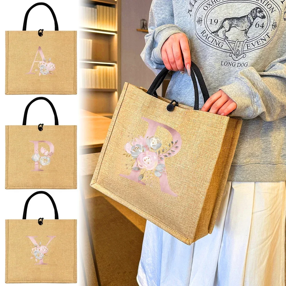 Linen Bag Button Handbag Organizer Storage Jute Tote Bags Cotton Shopping Women Handgrip Portable Pink Flower Printing Series
Linen Bag Button Handbag Organizer Storage Jute Tote Bags Cotton Shopping Women Handgrip Portable Pink Flower Printing Series