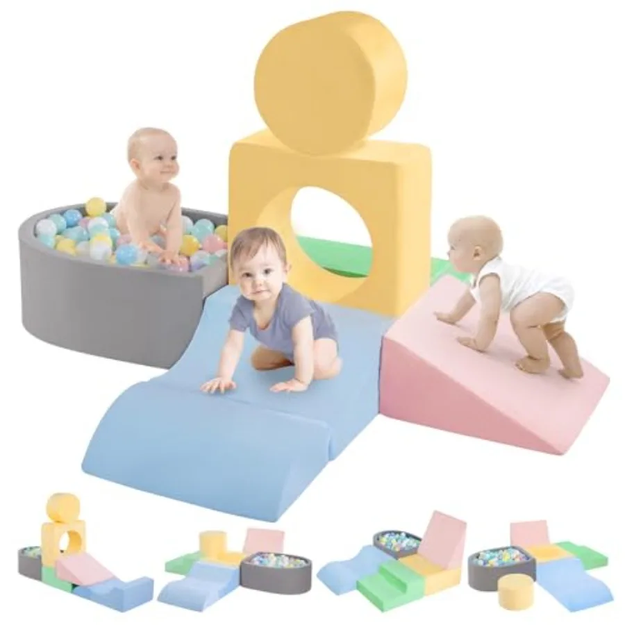 Indoor climbing toys for 1-year-olds: foam baby climbing blocks with ball pit, 6-piece soft play set in pastel colors, non-slip
Indoor climbing toys for 1-year-olds: foam baby climbing blocks with ball pit, 6-piece soft play set in pastel colors, non-slip