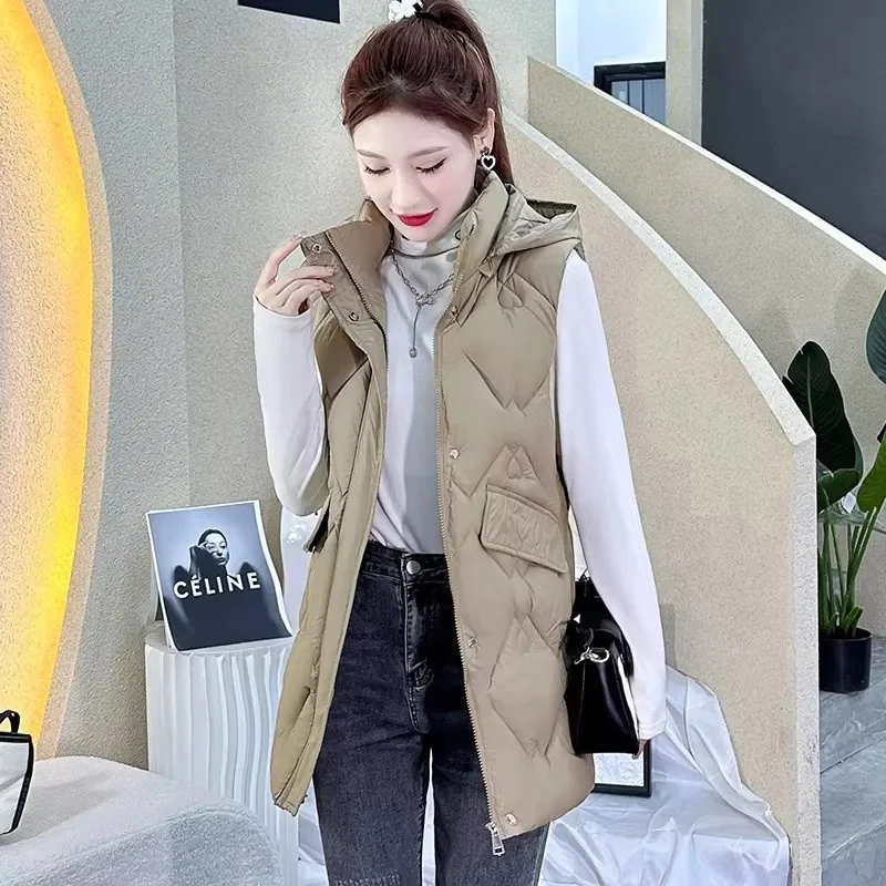 Autumn Winter New Down Cotton Vest Jacket Women Hooded Parkas Thick Warm Mid Long Sleeveless Waistcoats Coat Female Casual Tops
Autumn Winter New Down Cotton Vest Jacket Women Hooded Parkas Thick Warm Mid Long Sleeveless Waistcoats Coat Female Casual Tops