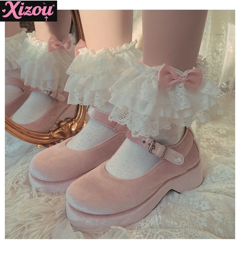 Japanese Sweet Cute Pink Lolita Lace Bow Cotton Bunching Socks Beautiful Fairy Women Girls Lace Socks for Spring and Autumn
Japanese Sweet Cute Pink Lolita Lace Bow Cotton Bunching Socks Beautiful Fairy Women Girls Lace Socks for Spring and Autumn