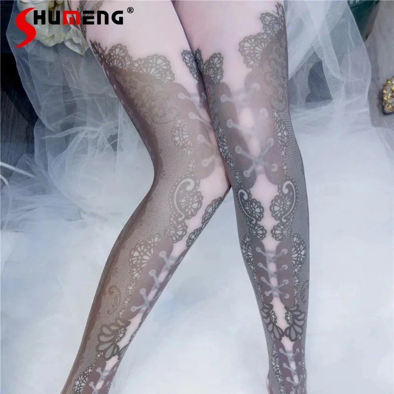 Women's Socks Japanese Lolita Hot Girl Cool Hosiery Dark Black Style Sexy Lace-up Pantyhose Cosplay Party Y2k Pattern Tights
Women's Socks Japanese Lolita Hot Girl Cool Hosiery Dark Black Style Sexy Lace-up Pantyhose Cosplay Party Y2k Pattern Tights