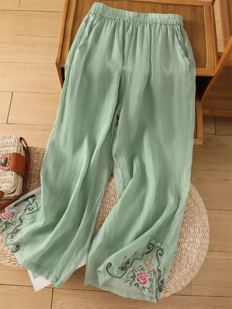 Summer 2024 New Chinese Style Embroidered Trousers High Waist And Slim Fashion Retro Wide Leg Pants For Women K1688
Summer 2024 New Chinese Style Embroidered Trousers High Waist And Slim Fashion Retro Wide Leg Pants For Women K1688
