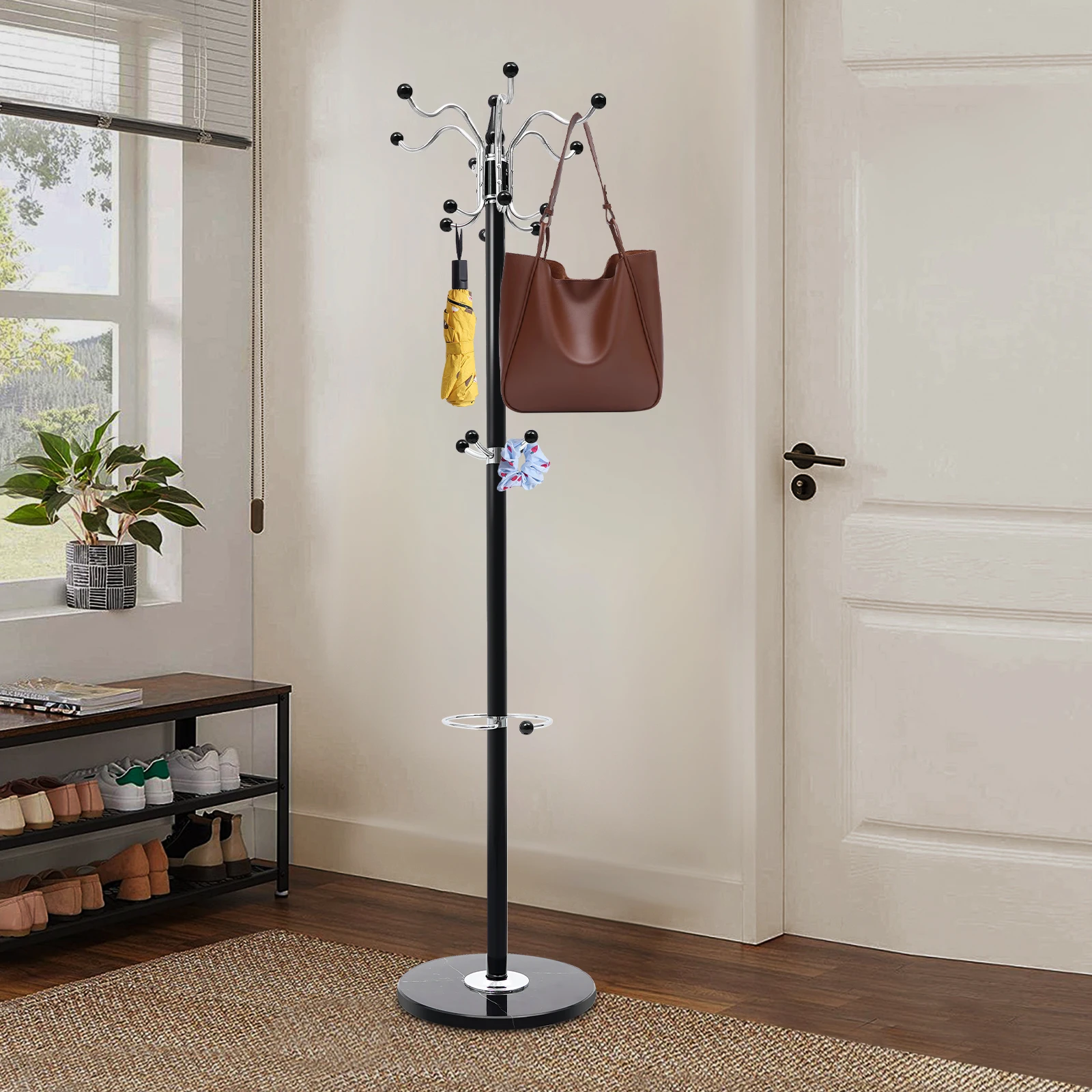 4 Tier Freestanding Clothes Rack with 16 Hooks Metal Coat Rack with Marble Base Height 170cm Coat Stand For Home Office Entrance
4 Tier Freestanding Clothes Rack with 16 Hooks Metal Coat Rack with Marble Base Height 170cm Coat Stand For Home Office Entrance