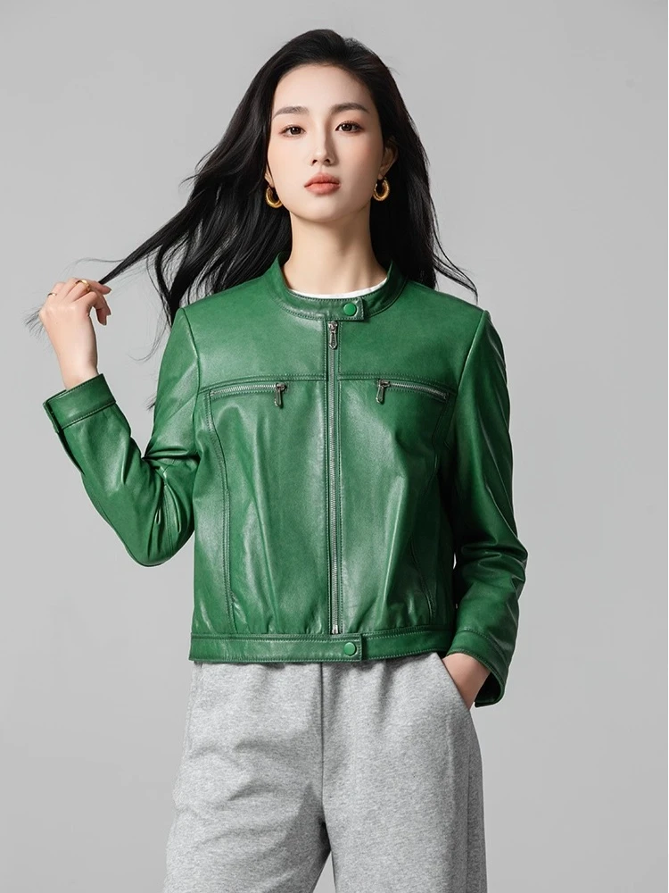 Genuine Leather Motorcycle Jackets for Women Spring Autumn High-end Solid Simple Stand Collar Slim Short Real Sheepskin Coat
Genuine Leather Motorcycle Jackets for Women Spring Autumn High-end Solid Simple Stand Collar Slim Short Real Sheepskin Coat