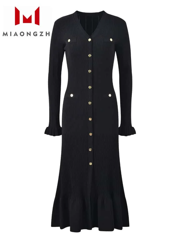 High Quality Solid Hollow Out Knitted Female Dress For Women V Neck Long Sleeve Single Breasred Slimming Women's Party Dresses
High Quality Solid Hollow Out Knitted Female Dress For Women V Neck Long Sleeve Single Breasred Slimming Women's Party Dresses