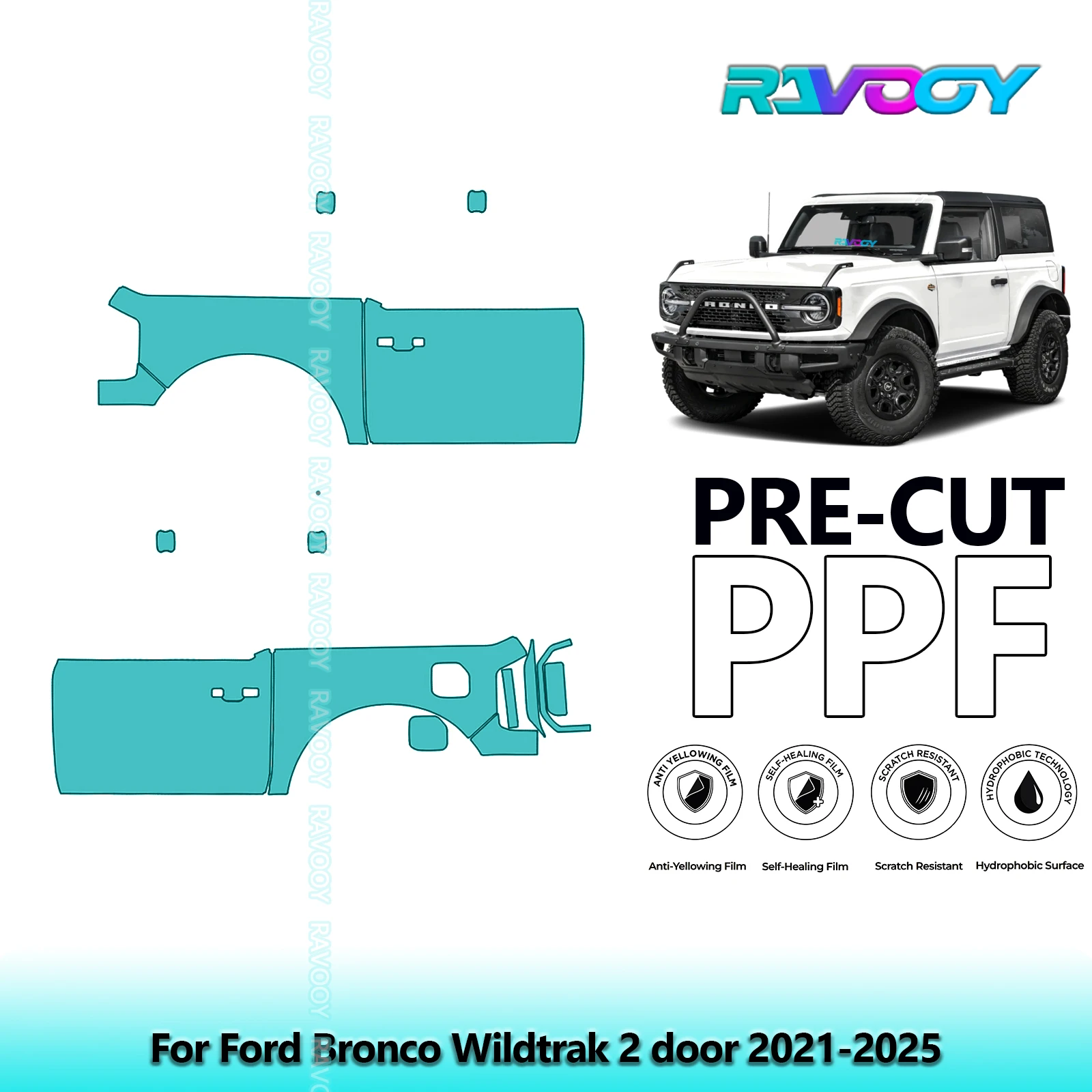 For Ford Bronco Wildtrak 2 door 2021-2025 8.5mil Clear Matte Pre-Cut PPF Door & A/B Pillar Kit TPU Paint Protection Film Set
For Ford Bronco Wildtrak 2 door 2021-2025 8.5mil Clear Matte Pre-Cut PPF Door & A/B Pillar Kit TPU Paint Protection Film Set