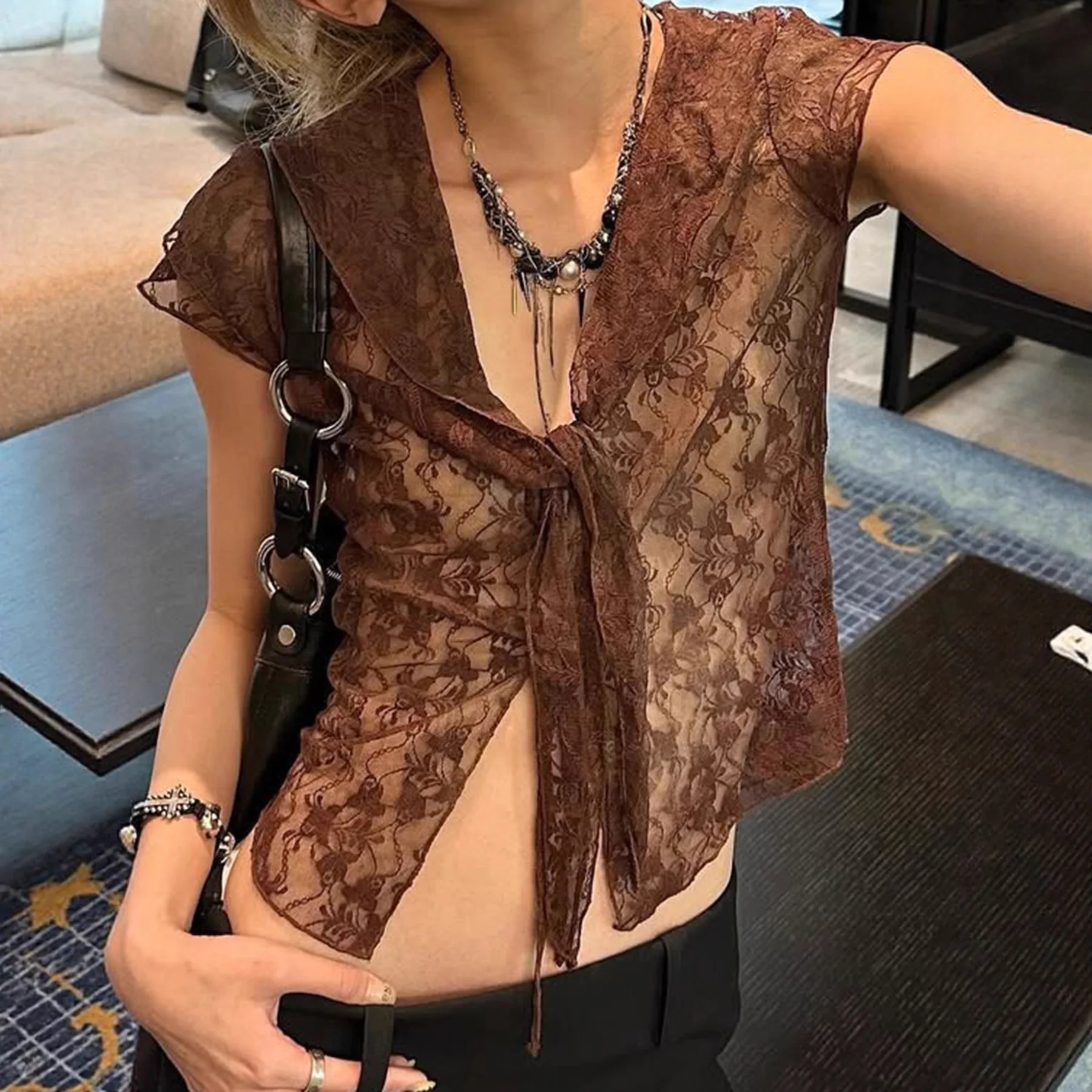 Sexy Lace Tie-Band ort-Sve Open Cardigan Little Outerwear Summer Cross-Border Retro Pure Desire Loose Sweet Sle Ice Silk
Sexy Lace Tie-Band ort-Sve Open Cardigan Little Outerwear Summer Cross-Border Retro Pure Desire Loose Sweet Sle Ice Silk