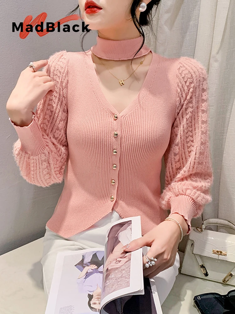 MadBlack-Women's European Sweater, Sexy Halter V Neck Button Top, Streetwear Lantern Sleeve Slim Knitwear, Fall Winter T4N009CC
MadBlack-Women's European Sweater, Sexy Halter V Neck Button Top, Streetwear Lantern Sleeve Slim Knitwear, Fall Winter T4N009CC