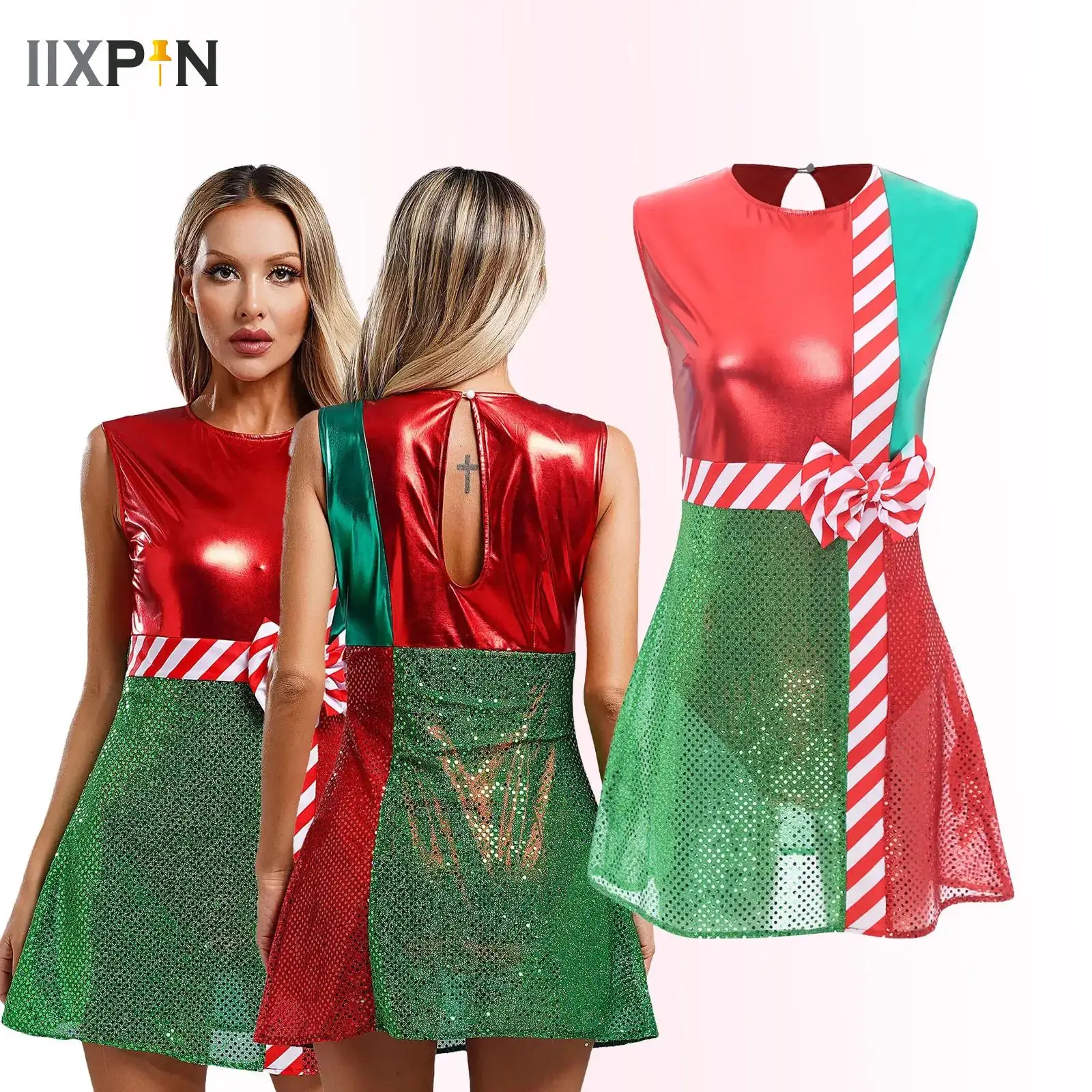 Women Adults Christmas Mrs Santa Dress Sleeveless Shiny Sequins Ballet Dance Leotard Dress Party Performance Costume Dancewear 
Women Adults Christmas Mrs Santa Dress Sleeveless Shiny Sequins Ballet Dance Leotard Dress Party Performance Costume Dancewear