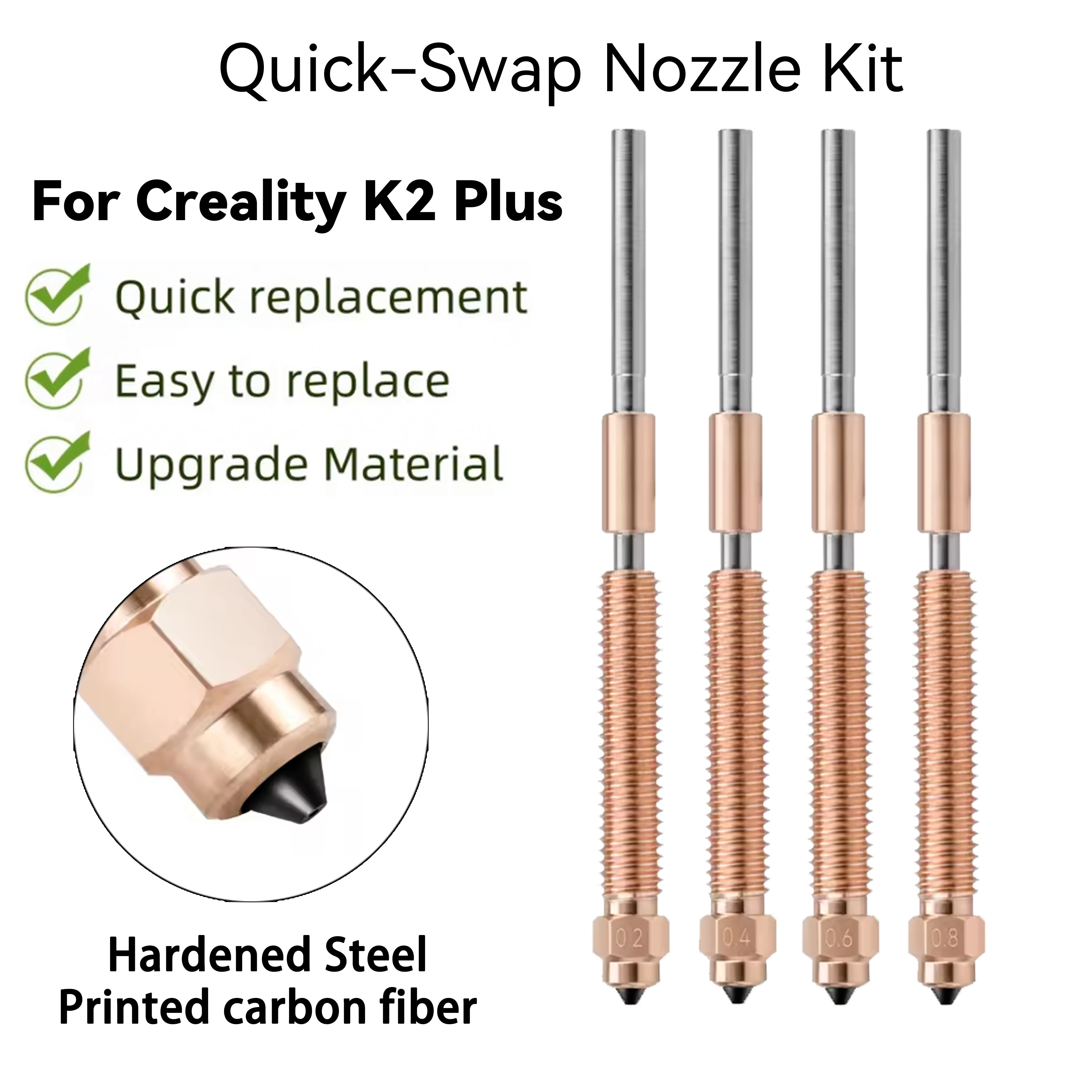 For Creality K2 Plus Nozzle Quick-Swap Nozzle Kit 0.2/0.4/0.6/0.8mm Steel All-Metal Integrated Nozzle 3D Printer Accessories
For Creality K2 Plus Nozzle Quick-Swap Nozzle Kit 0.2/0.4/0.6/0.8mm Steel All-Metal Integrated Nozzle 3D Printer Accessories