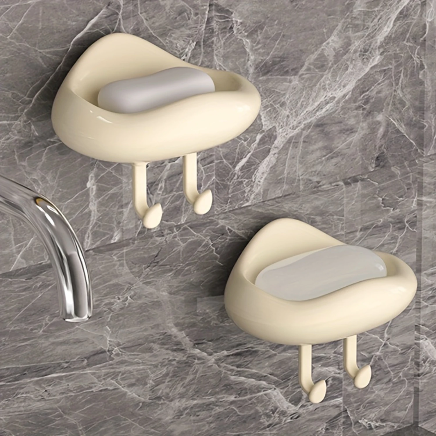 3-piece beige bathroom soap tray set, cream-colored plastic wall-mounted drill-free drainage storage rack, household shower tray
3-piece beige bathroom soap tray set, cream-colored plastic wall-mounted drill-free drainage storage rack, household shower tray