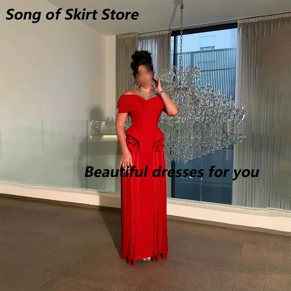 Elegant Red Off The Shoulder Evening Dress Customized A Line Floor Length Pleat Flowers Prom Dresses Women's Wedding Party Dress
Elegant Red Off The Shoulder Evening Dress Customized A Line Floor Length Pleat Flowers Prom Dresses Women's Wedding Party Dress
