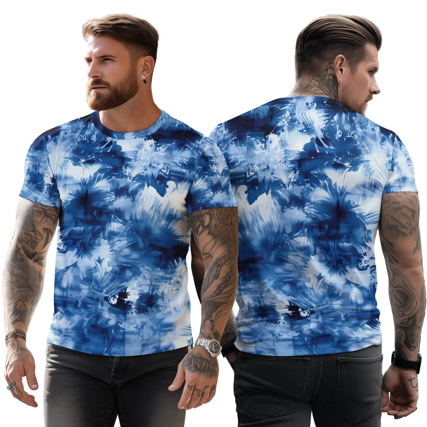 Men's street casual clothing 3D digital printed peacock blue graphic loose round neck casual short sleeved T-shirt for men
Men's street casual clothing 3D digital printed peacock blue graphic loose round neck casual short sleeved T-shirt for men