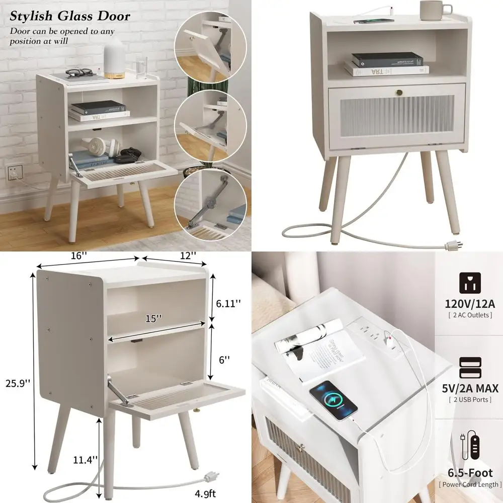 Mid Century Modern Nightstand with Charging Station, Bedside Tables with Glass Decorative Door, End Table Side Table with 2 Tier
Mid Century Modern Nightstand with Charging Station, Bedside Tables with Glass Decorative Door, End Table Side Table with 2 Tier