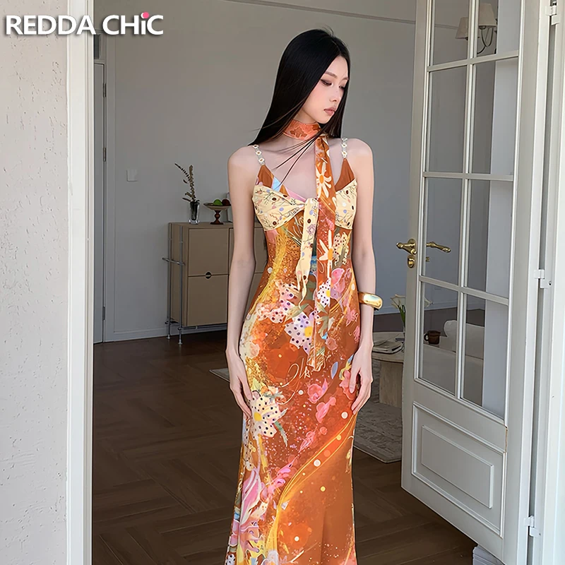 ReddaChic Summer Flower Camisole Women Dress Bohemian Scarf Twist Bandeau V-neck Maxi Fishtail Dress Holiday Alternative Clothes
ReddaChic Summer Flower Camisole Women Dress Bohemian Scarf Twist Bandeau V-neck Maxi Fishtail Dress Holiday Alternative Clothes