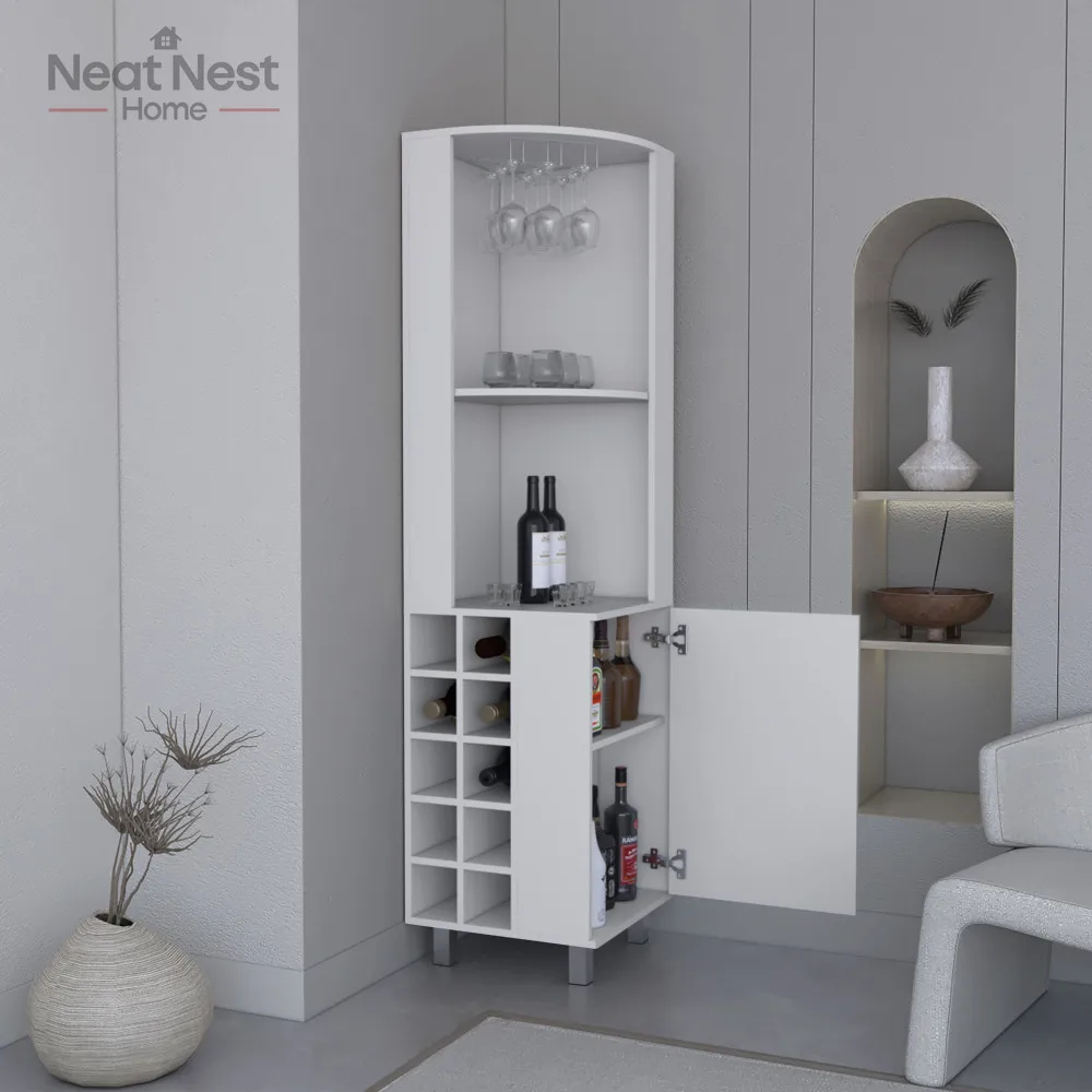 70.7" Tall Corner Bar Cabinet With Four Shelves,Ten Wine Bottle Cubbies and Stemware in White,home bar furniture,display cabinet
70.7" Tall Corner Bar Cabinet With Four Shelves,Ten Wine Bottle Cubbies and Stemware in White,home bar furniture,display cabinet