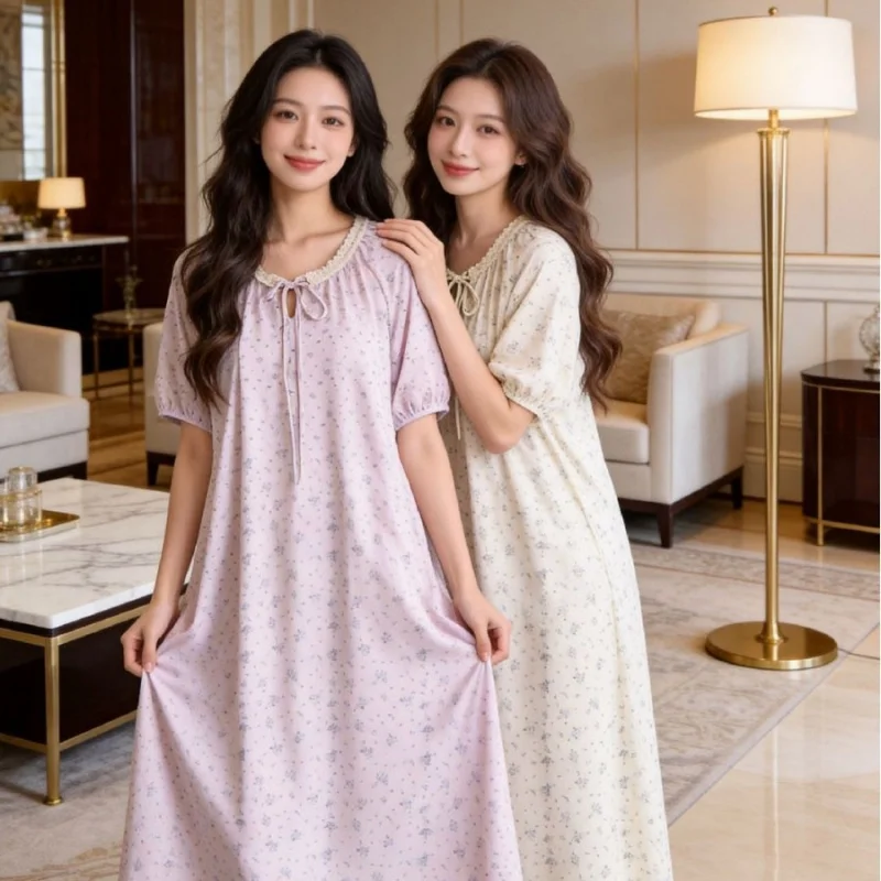 Summer French-Style Floral Nightgown Women, Loose And Slimming, Mid-Length,Airy Home Dress With Ruffled Edges And Tie Straps
Summer French-Style Floral Nightgown Women, Loose And Slimming, Mid-Length,Airy Home Dress With Ruffled Edges And Tie Straps