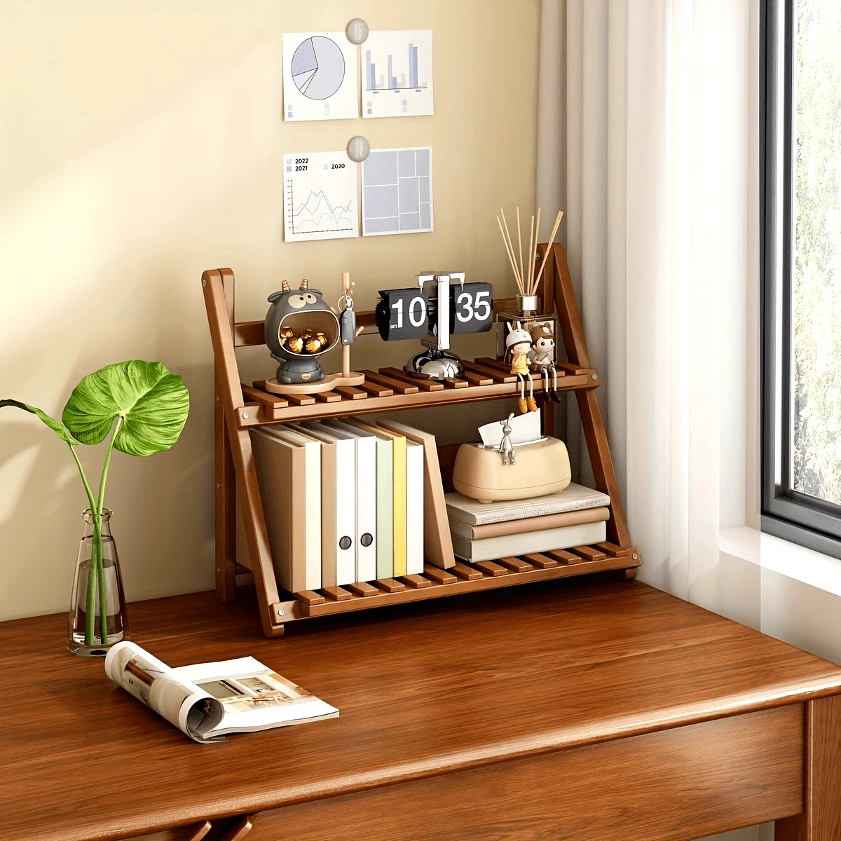 2-Tier Bamboo Foldable Desk Organizer Shelf - Easy Assembly, Space-Saving Storage for Office Supplies, Books
2-Tier Bamboo Foldable Desk Organizer Shelf - Easy Assembly, Space-Saving Storage for Office Supplies, Books