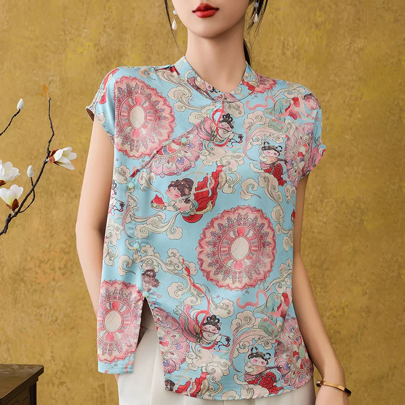Summer New Retro Printing Improved Cheongsam Collar Short Sleeve T-shirt New Chinese Oblique Short Shirt Vest
Summer New Retro Printing Improved Cheongsam Collar Short Sleeve T-shirt New Chinese Oblique Short Shirt Vest