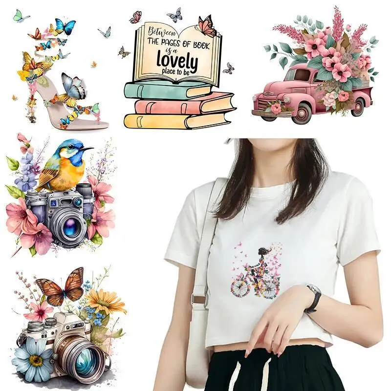 Fashion Butterfly Print Girl's T-shirt DIY decoration heat transfer vinyl washable stripes Retro flower and bird camera stickers
Fashion Butterfly Print Girl's T-shirt DIY decoration heat transfer vinyl washable stripes Retro flower and bird camera stickers