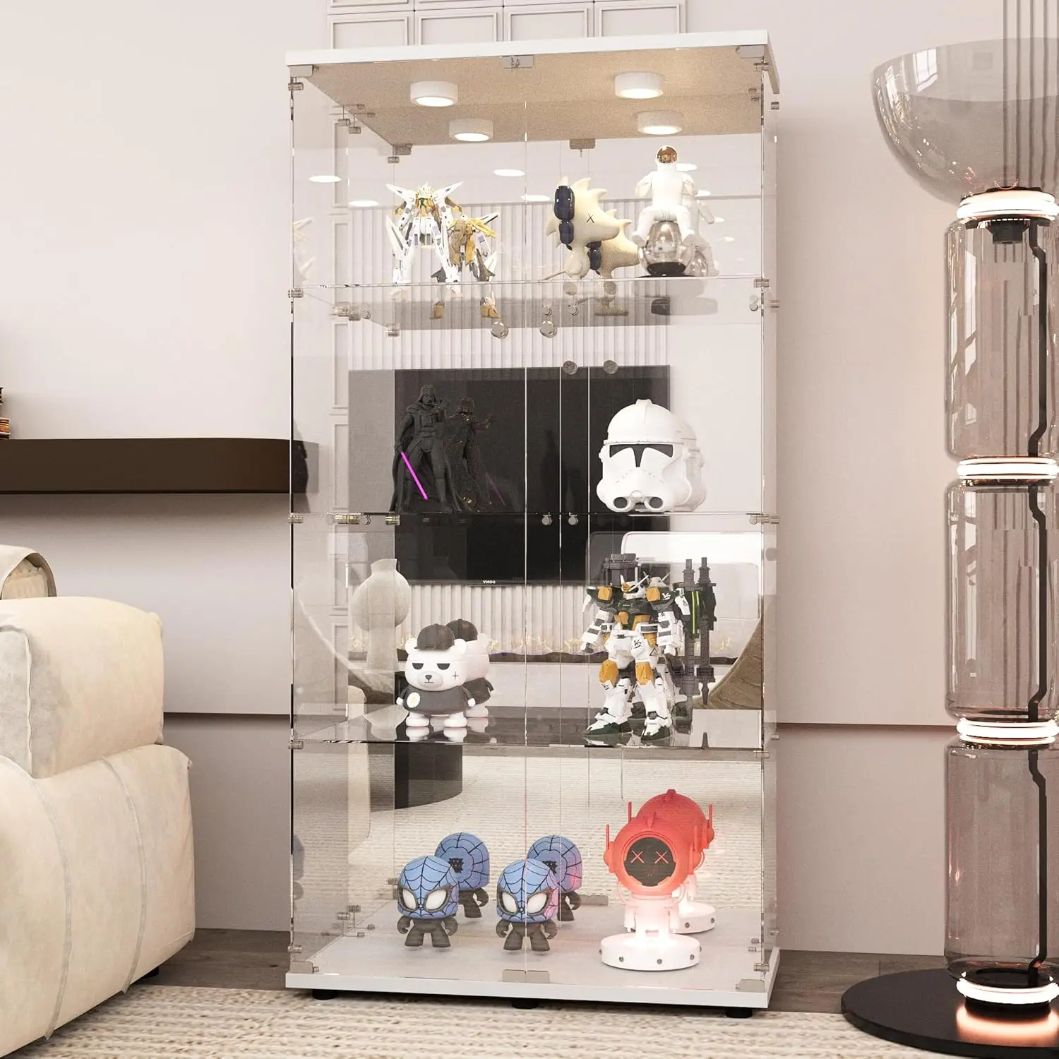 Cabinet 4-Shelf with LED Light, Mirror and Lock, 2 Door Curio Cabinets, Tempered Glass Collection Display Showcase
Cabinet 4-Shelf with LED Light, Mirror and Lock, 2 Door Curio Cabinets, Tempered Glass Collection Display Showcase