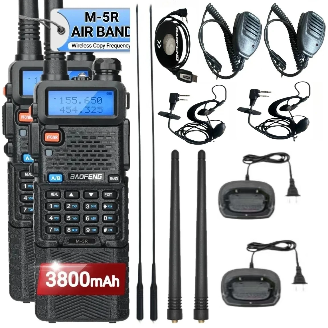 BAOFENG M-5R 1/2 шт. рация Air Band 3800 мАч аккумулятор беспроводная копия частоты дальнего действия AM Ham UV-5R K5 двустороннее радио
BAOFENG M-5R 1/2 шт. рация Air Band 3800 мАч аккумулятор беспроводная копия частоты дальнего действия AM Ham UV-5R K5 двустороннее радио