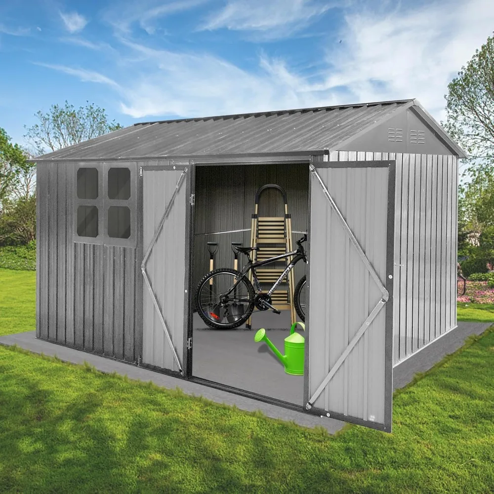 10x8 ft Outdoor Metal Storage Shed with Window, Aluminum Frame and Galvanized Steel Plate Tool Shed with Lockable Door, Air Vent
10x8 ft Outdoor Metal Storage Shed with Window, Aluminum Frame and Galvanized Steel Plate Tool Shed with Lockable Door, Air Vent
