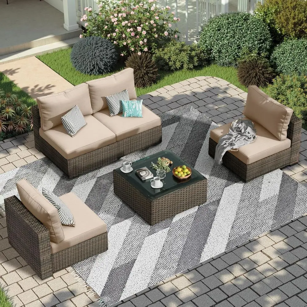 All-Weather PE Rattan Outdoor Sectional Sofa Set with Cushions and Glass Top Table for Patio, Garden, Poolside
All-Weather PE Rattan Outdoor Sectional Sofa Set with Cushions and Glass Top Table for Patio, Garden, Poolside