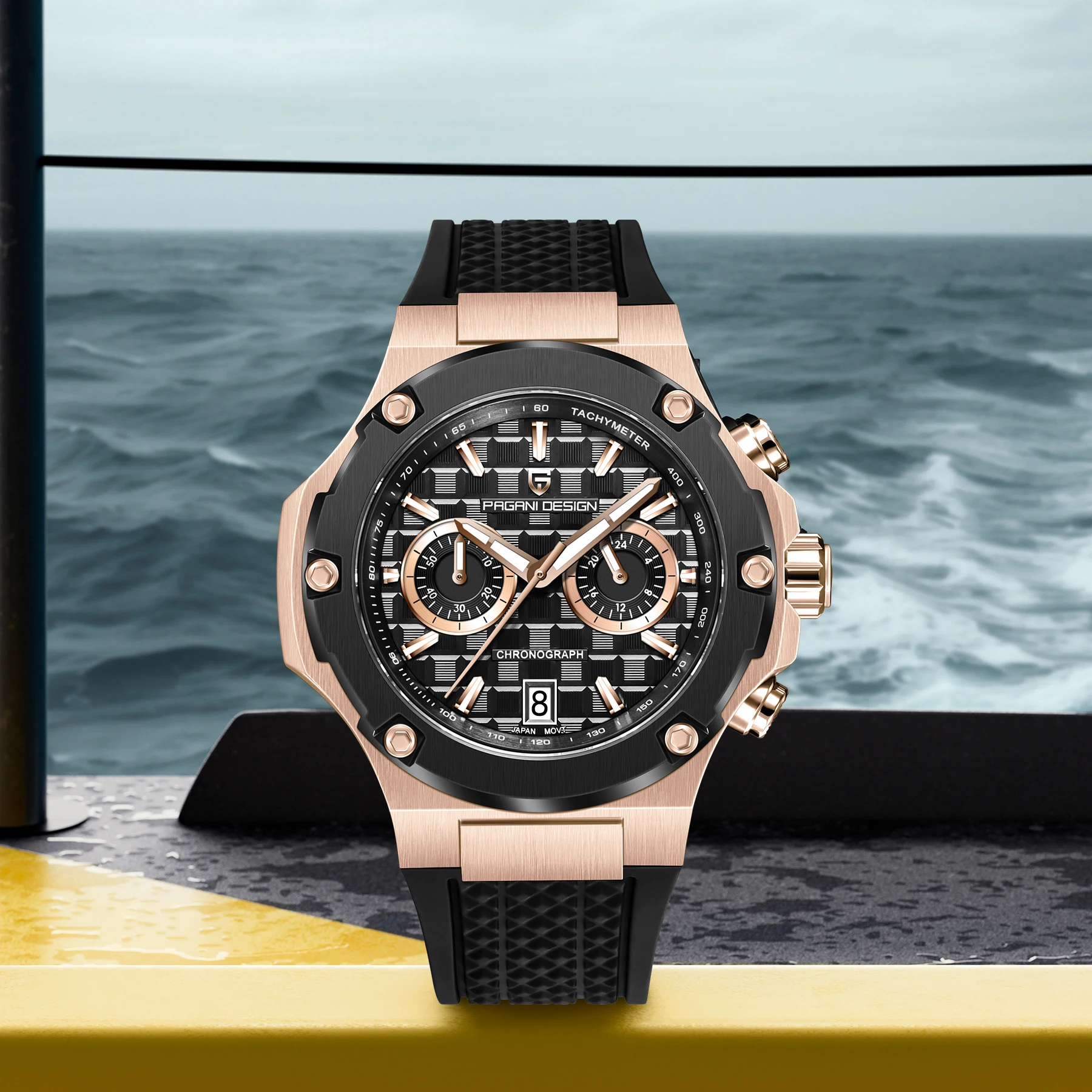 PAGANI DESIGN Men's Watches Luxury Rose Gold Sport Chronograph Japan VK64 Quartz Watch For Men Fluororubber Strap Wristwatch Men
PAGANI DESIGN Men's Watches Luxury Rose Gold Sport Chronograph Japan VK64 Quartz Watch For Men Fluororubber Strap Wristwatch Men