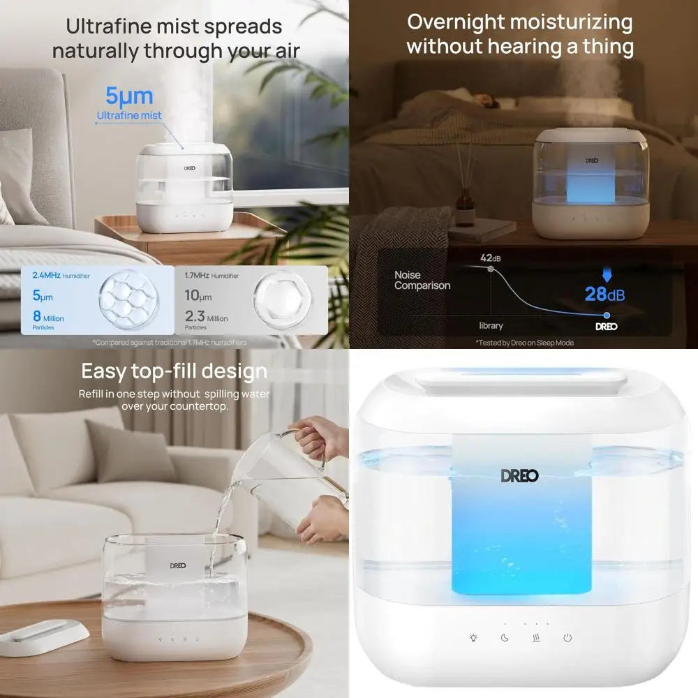 Увлажнитель воздуха для больших помещений с верхней заливкой, 4 л, 36 часов работы, ультратихий, идеально подходит для детских комнат и комнатных растений, ночник, легко чистится
Увлажнитель воздуха для больших помещений с верхней заливкой, 4 л, 36 часов работы, ультратихий, идеально подходит для детских комнат и комнатных растений, ночник, легко чистится