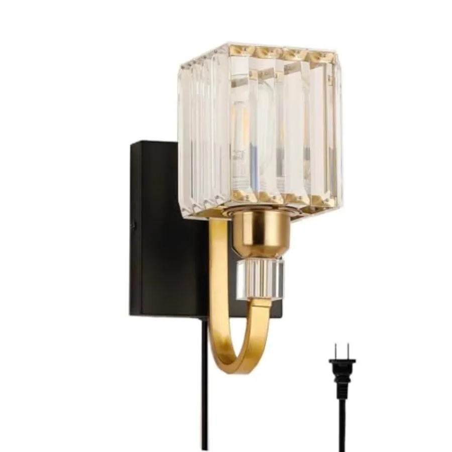 Modern Crystal Wall Sconce with Plug Black Gold Wall Mounted Light Fixture, Vanity Light with On/Off Switch for Bathroom Mirror
Modern Crystal Wall Sconce with Plug Black Gold Wall Mounted Light Fixture, Vanity Light with On/Off Switch for Bathroom Mirror