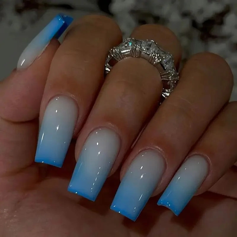 24PCS Press on Nails Square Gradient Blue Fake Nails with Long Acrylic Gloss Fully Covered Nails, Women and Girls' Daily Wear
24PCS Press on Nails Square Gradient Blue Fake Nails with Long Acrylic Gloss Fully Covered Nails, Women and Girls' Daily Wear