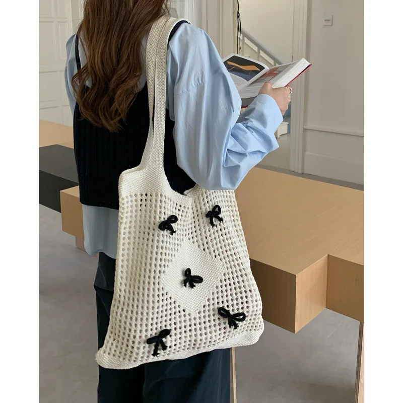 Knitted Bow Shoulder Bag Sunny Beach Korean Style Fresh Summer Yarn Tote Bag Versatile
Knitted Bow Shoulder Bag Sunny Beach Korean Style Fresh Summer Yarn Tote Bag Versatile