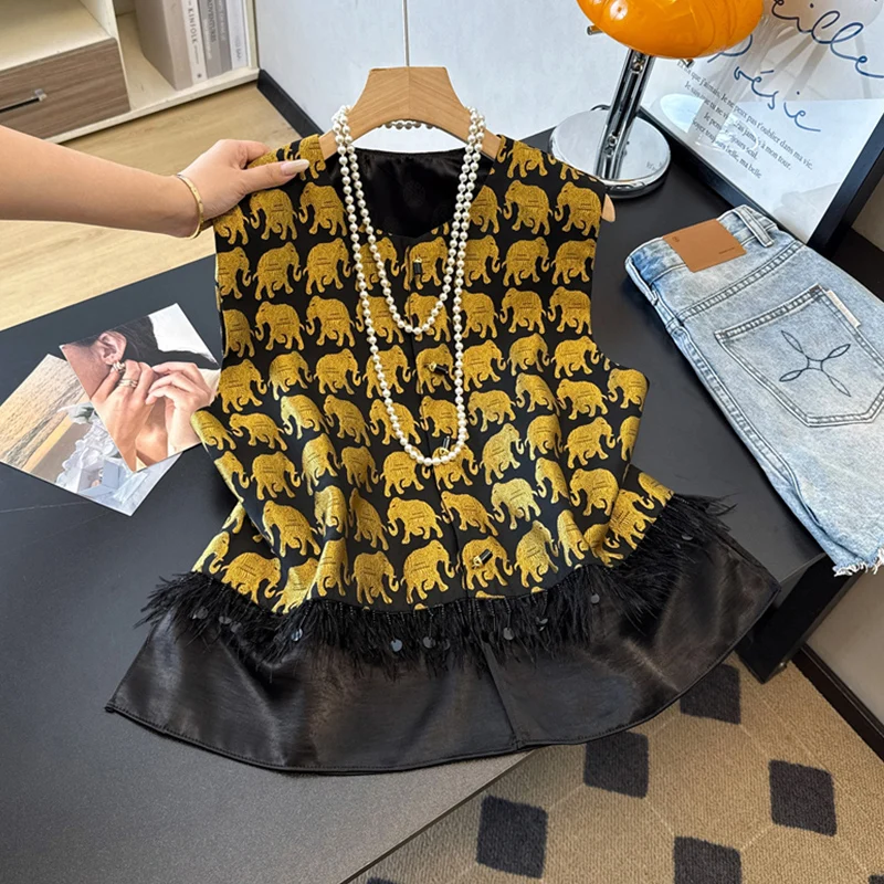 Ele Chinese Sle Women's Vest Autumn Heavyweight Embroidery Ostrich Feather Svel Outerwear Faionable Tank Top
Ele Chinese Sle Women's Vest Autumn Heavyweight Embroidery Ostrich Feather Svel Outerwear Faionable Tank Top