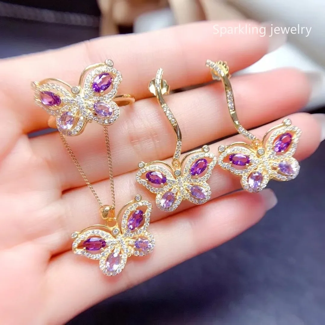 Fine Jewelry 925 Sterling Silver Natural Amethyst Ring Necklace Pendant Earrings Gemstone Women's Butterfly Set Luxury Jewelry
Fine Jewelry 925 Sterling Silver Natural Amethyst Ring Necklace Pendant Earrings Gemstone Women's Butterfly Set Luxury Jewelry