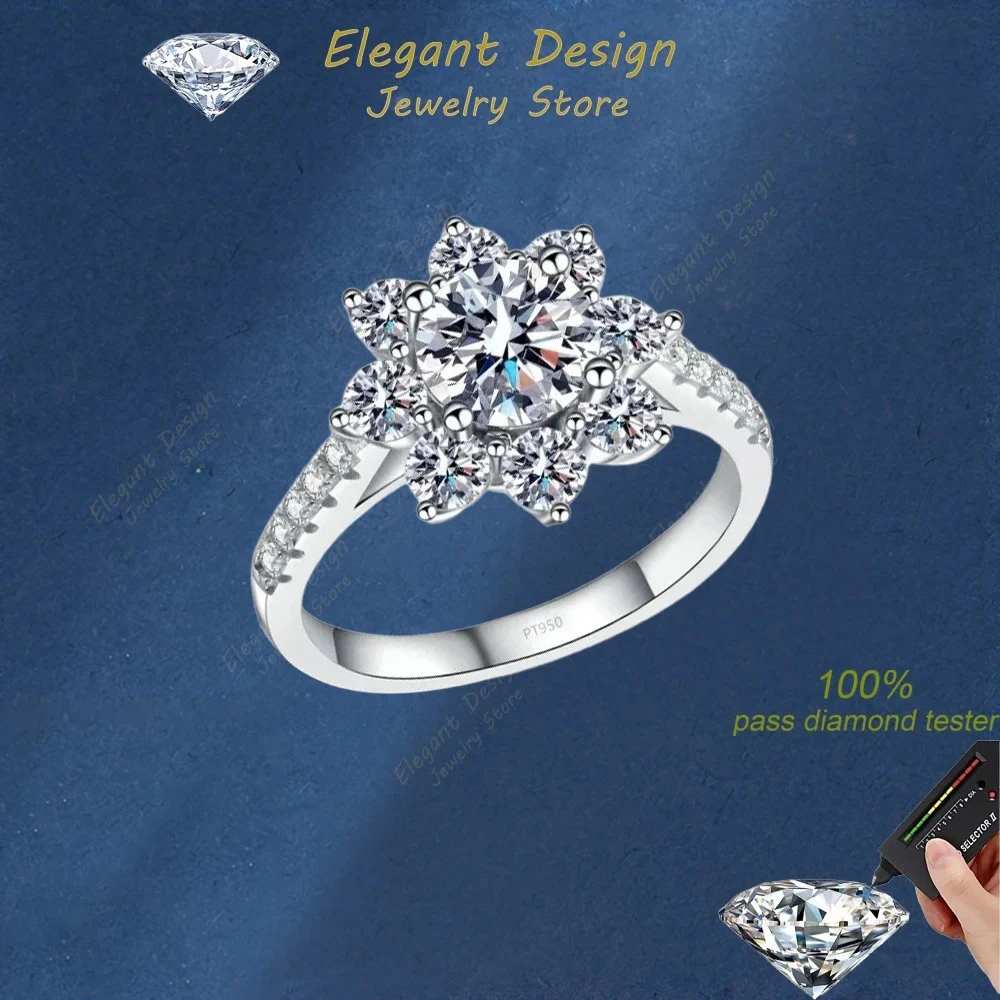 Wedding Band Fine Jewelry Platinum PT950 Sunflower 1CT Moissanite Diamond Rings Women Valentine's Day Girlfriend Birthday Gift 
Wedding Band Fine Jewelry Platinum PT950 Sunflower 1CT Moissanite Diamond Rings Women Valentine's Day Girlfriend Birthday Gift