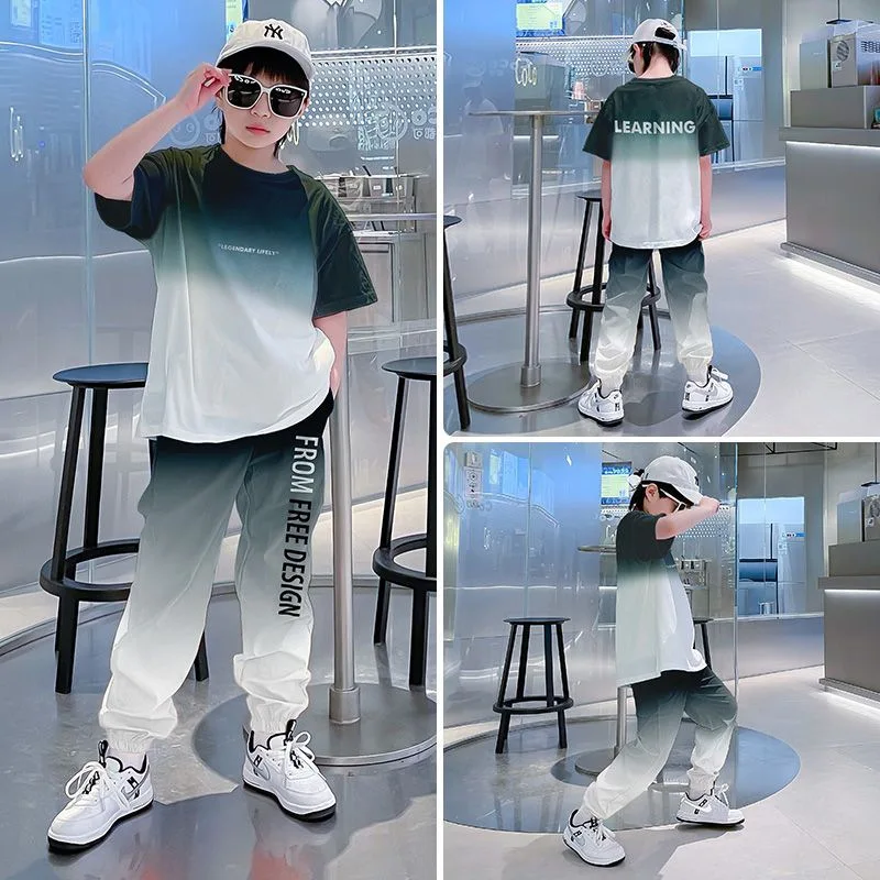 2025 summer Teenager Boys Clothes Casual Outfit Kids Gradient Tracksuit Child t shirt + ankle tie pant 4 5 6 7 8 9 10 12 Year
2025 summer Teenager Boys Clothes Casual Outfit Kids Gradient Tracksuit Child t shirt + ankle tie pant 4 5 6 7 8 9 10 12 Year