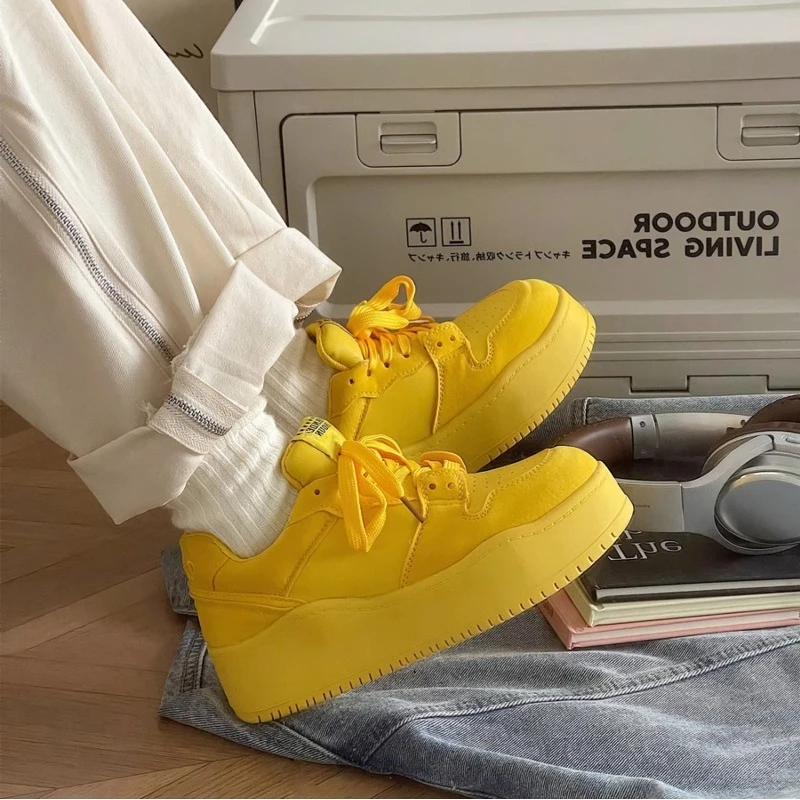 Women's Yellow Chunky Platform Sneakers 2026 Spring Round Toe Lace-Up Casual College Style Height Increasing Shoes For Ladies
Women's Yellow Chunky Platform Sneakers 2026 Spring Round Toe Lace-Up Casual College Style Height Increasing Shoes For Ladies